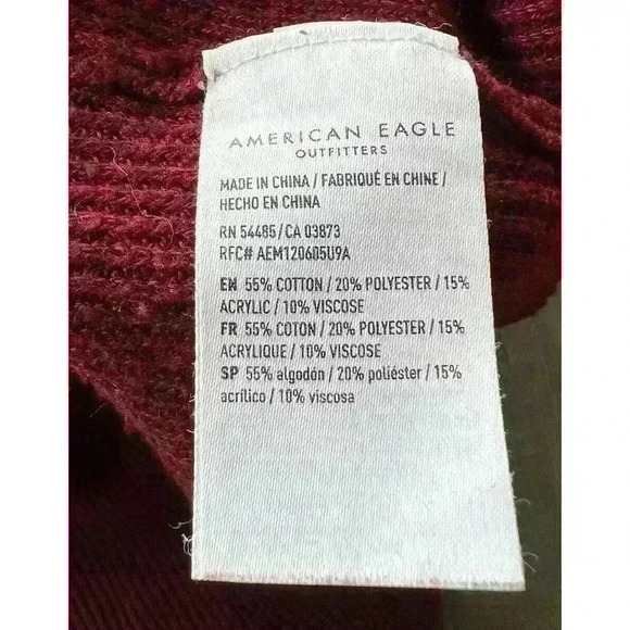 American Eagle Jegging Fit Sweater Sz Medium Mock Neck Raw Hem Burgundy - Picture 6 of 8